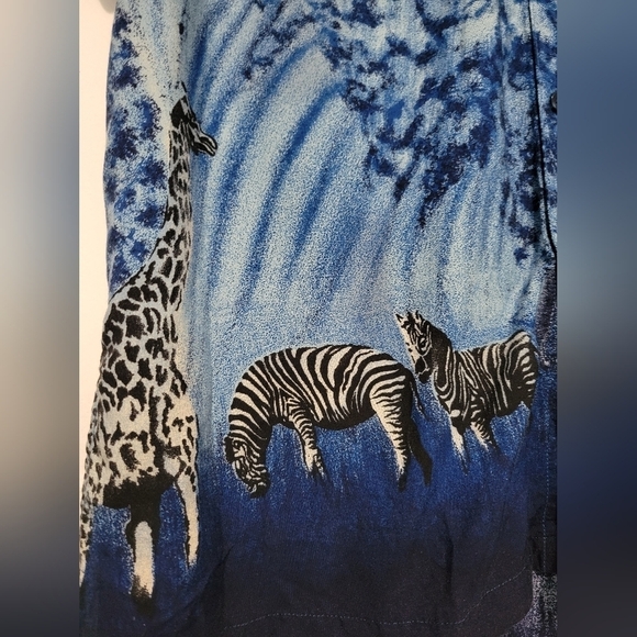 Keris Fashion Men's Safari Animal Print Shirt Blue Large - Picture 3 of 7